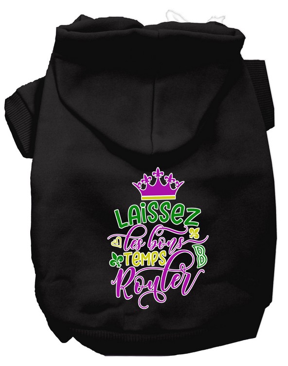 Laissez Les Bons Temps Rouler Screen Print Mardi Gras Dog Hoodie Black XXXL